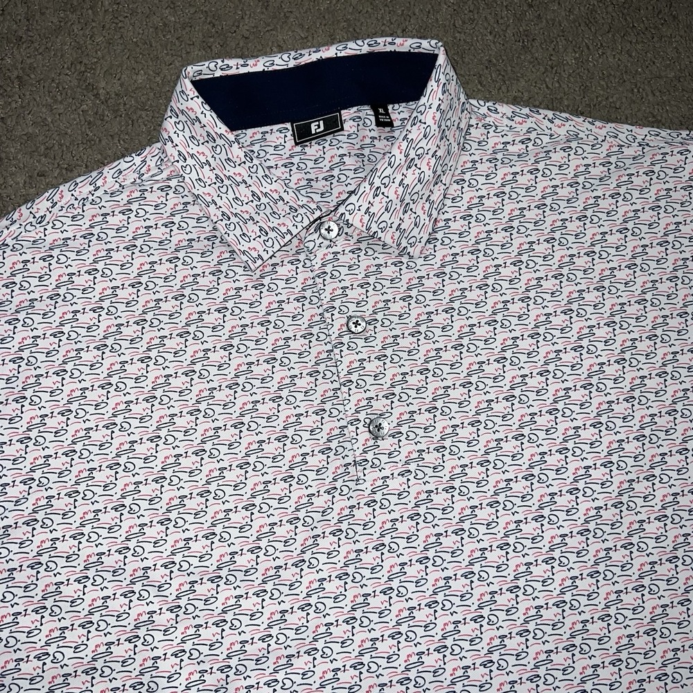 FootJoy Golf Course Doodle Stretch Pique Self Collar Polo Shirt Deep White XL